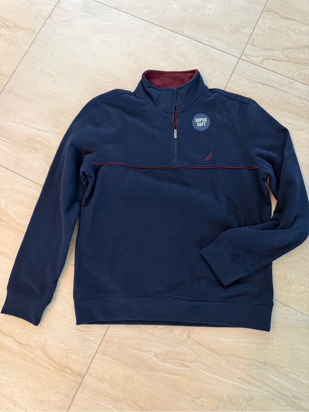 Nautica Men's Super Soft Quarter-Zip Fleece Sweatshirt Blue Red K3778 Size S